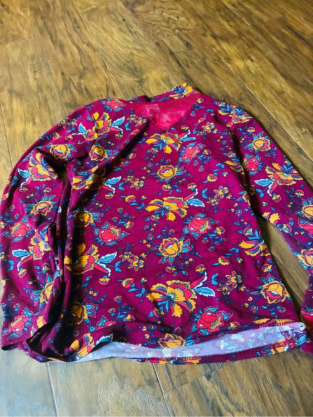 Girls Floral Crewneck Top in Berry Pink and Yellow